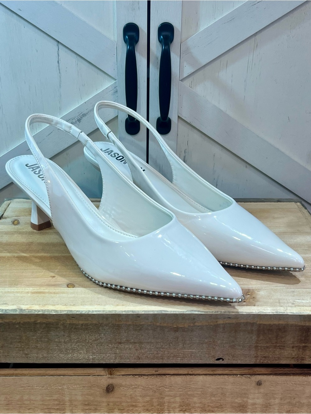 Jason Wu White Leather Slingback Beaded Silver Studded Shoes Size 10 NEW - Picture 2 of 11